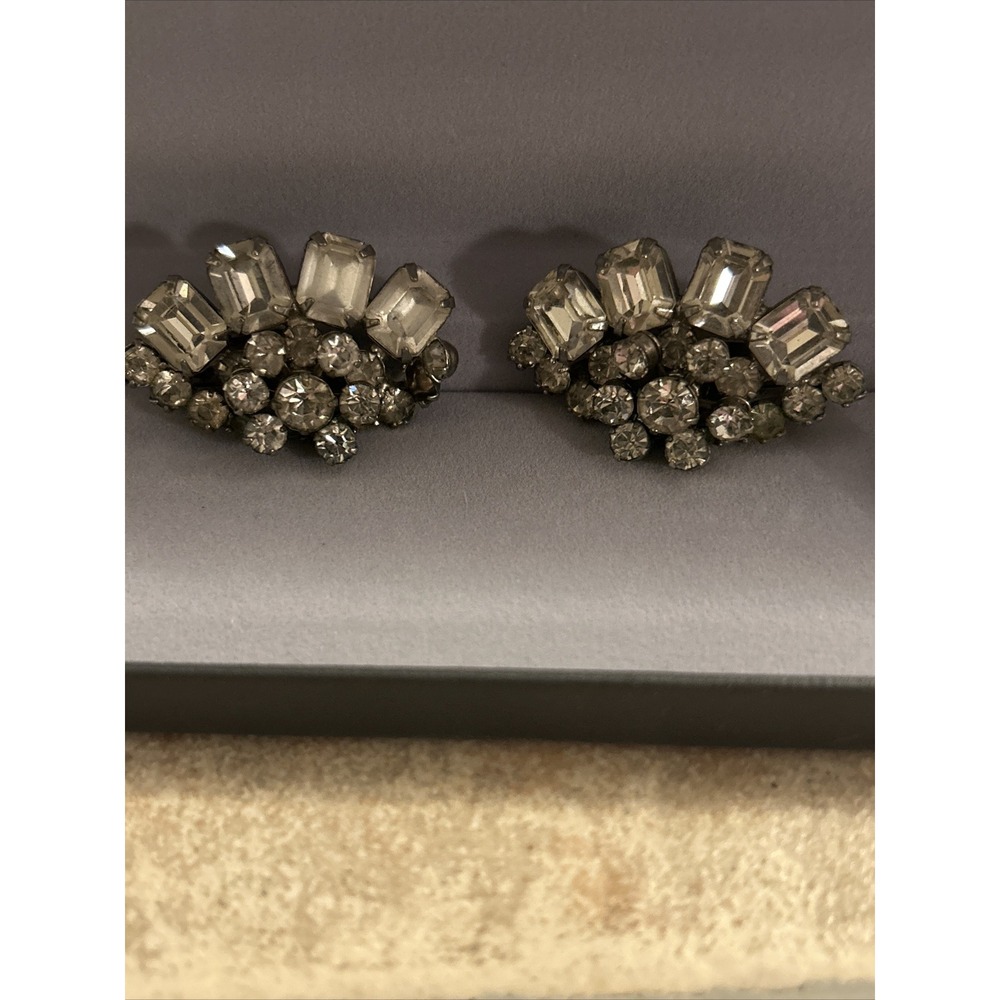 Vintage Mid Century Faux Diamond Clip On Earrings Climbing